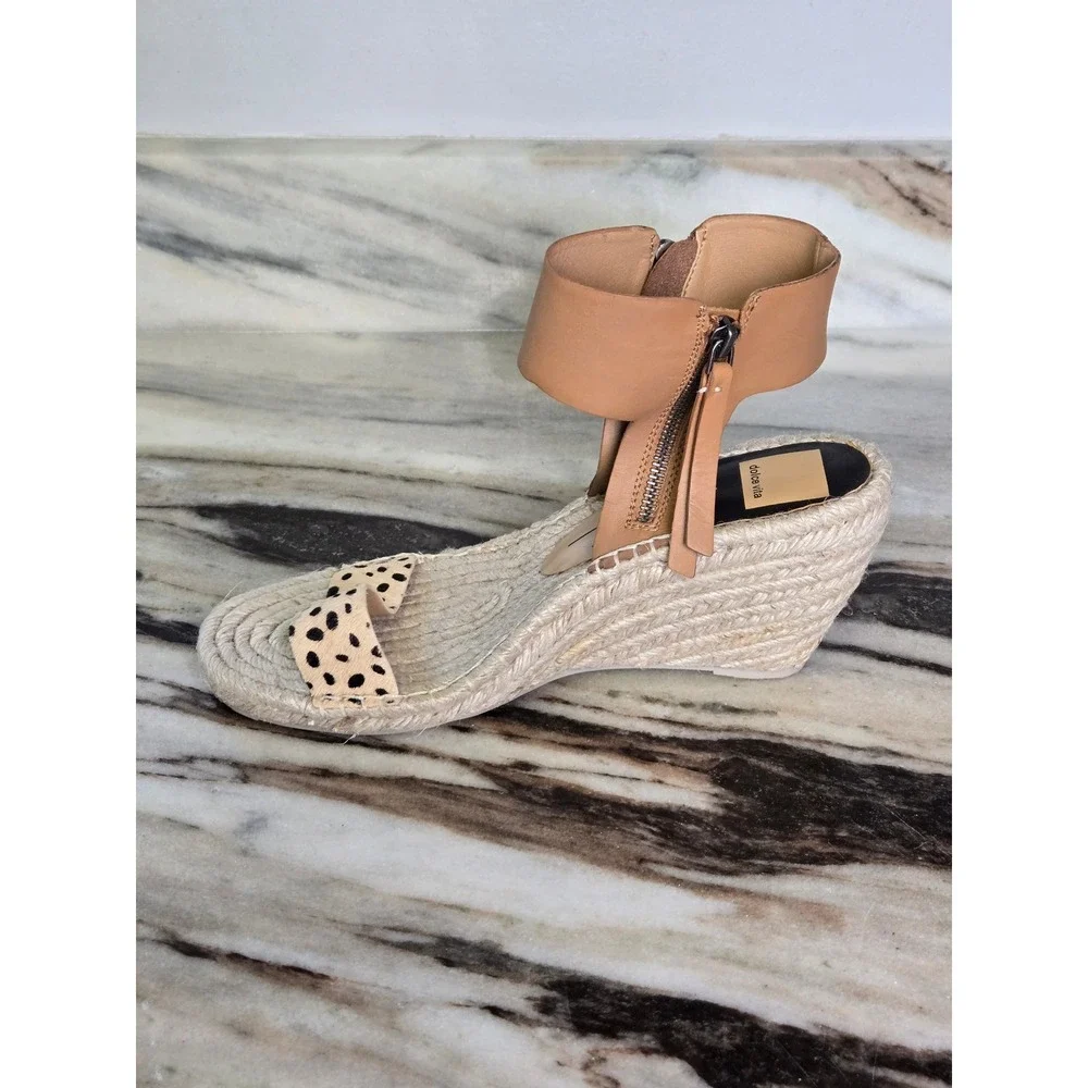 Dolce Vita Cheetah Print‎ Calf Hair Espadrille Wedge Sandals Tan Leather Ankle 9